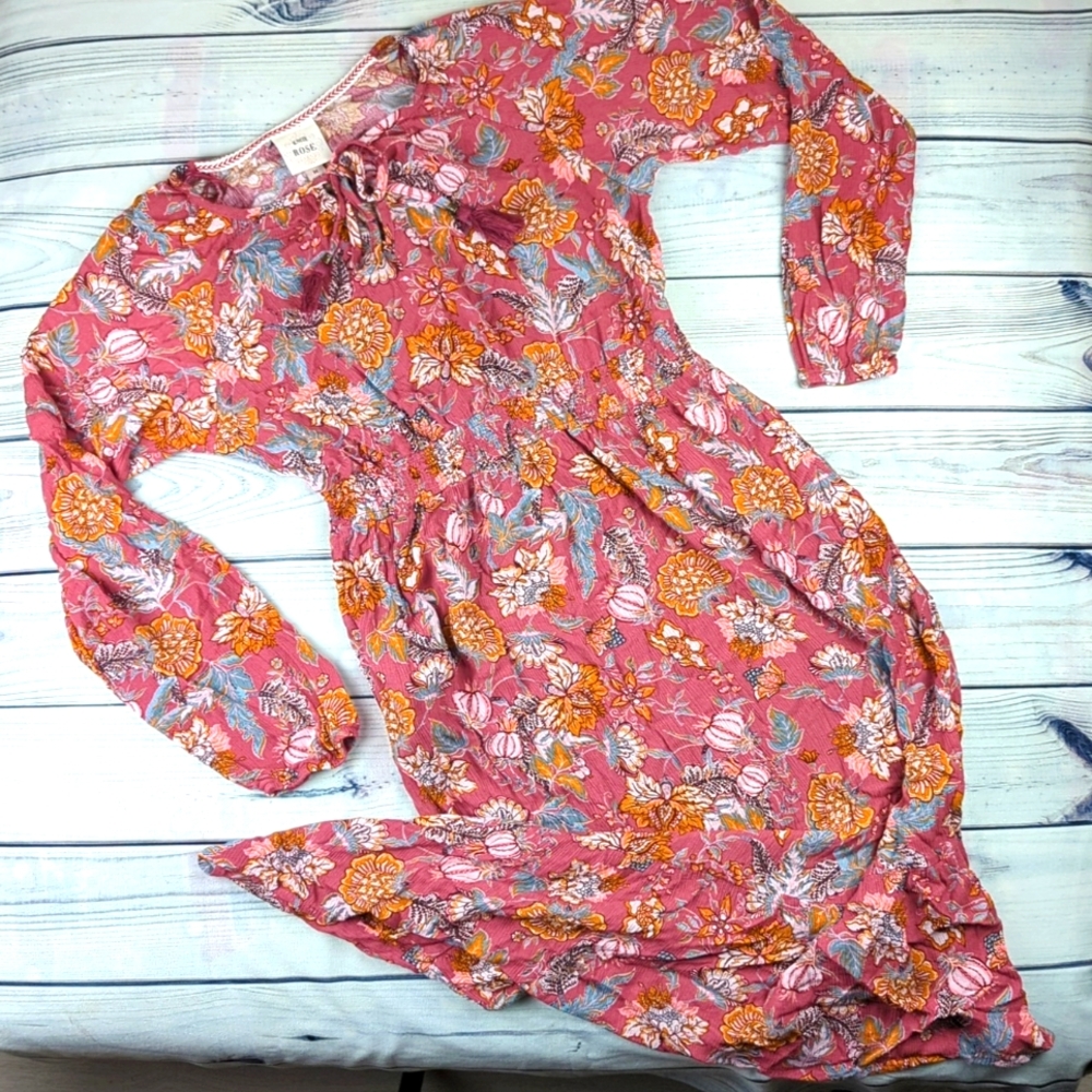 Women's Long Sleeve Maxi Dress KNOX ROSE Mauve Pink Floral Size M